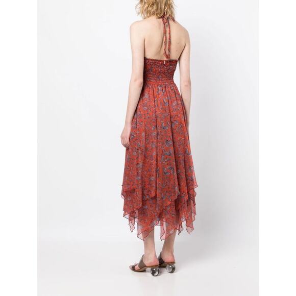 MISA LOS ANGELES Adele Paisley Halter Handkerchief Hem Dress Midi Layered Large - Picture 4 of 15